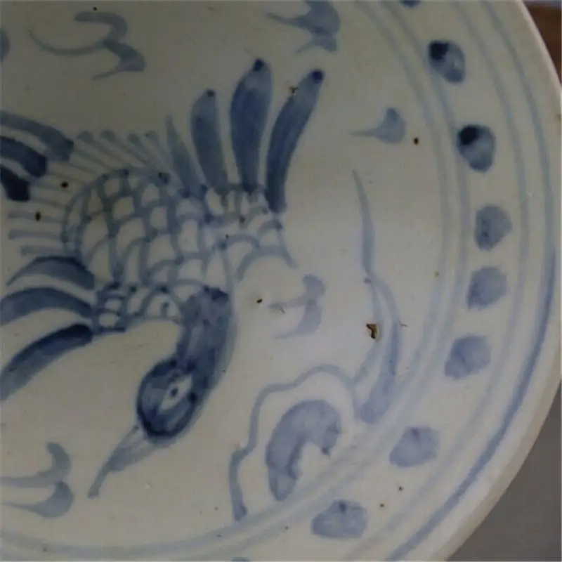 6.9Inch Chinese Antique Yuan Blue and White Porcelain Phoenix Flower Design Bowl