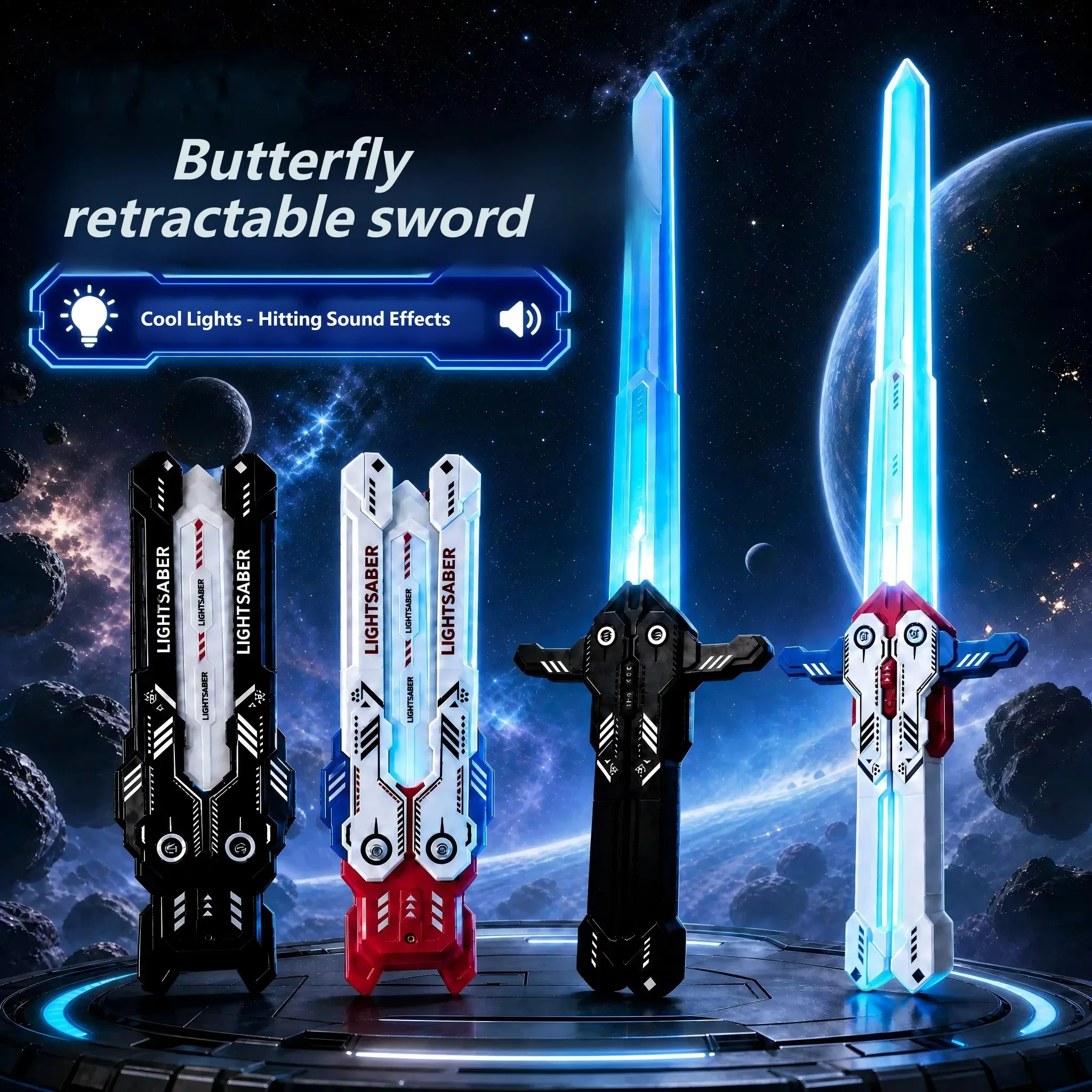 Épée lumineuse rétractable pour jeux d'extérieur, épée lumineuse à papillon, jouets lumineux, cosplay, fête, jouet interactif familial pour adultes