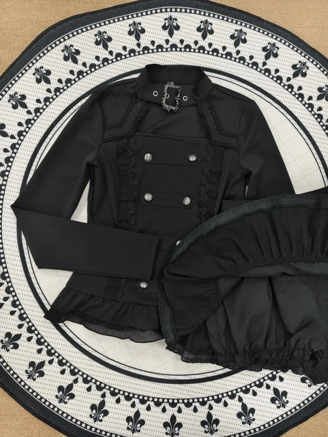 IMU Spring Gothic Retro Sweet 2 Piece Sets Women Y2k Button Design Elegant Mini Skirt Suit Female Lace Chic Korean Popular Cloth