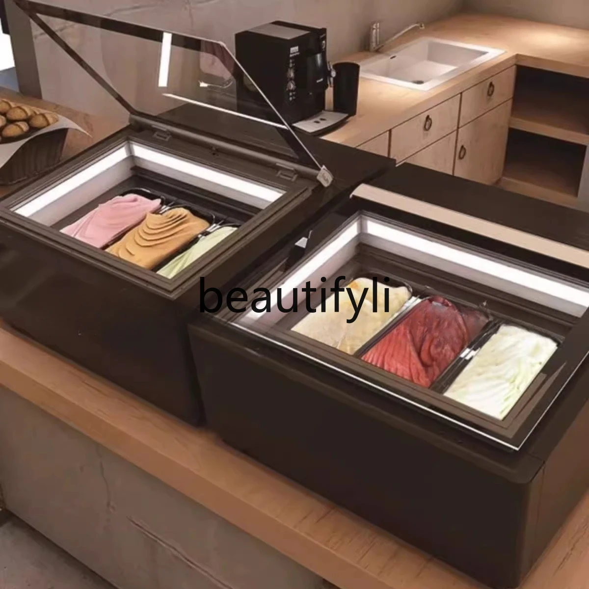 アイスクリーム陳列キャビネット アイスクリーム冷凍庫 小型スチール製キャノン 卓上屋台 商業用ハードバーカウンター