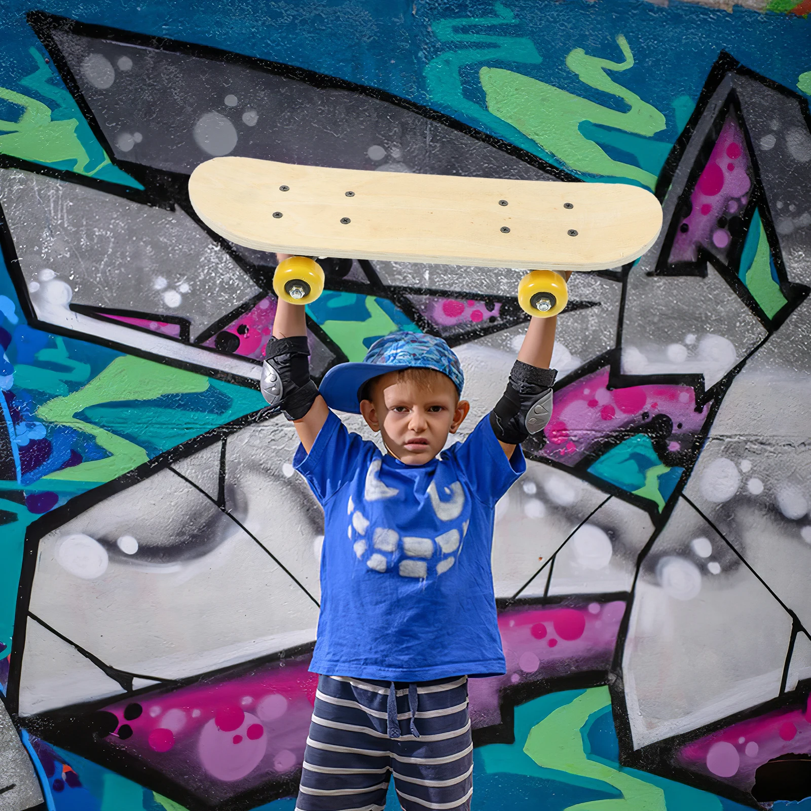 

5 Pieces 43CM Skateboard Deck R om Color Wheels for Kids DIY Art Set Lightweight Blank Wooden Decks Unfinished Painting Kits