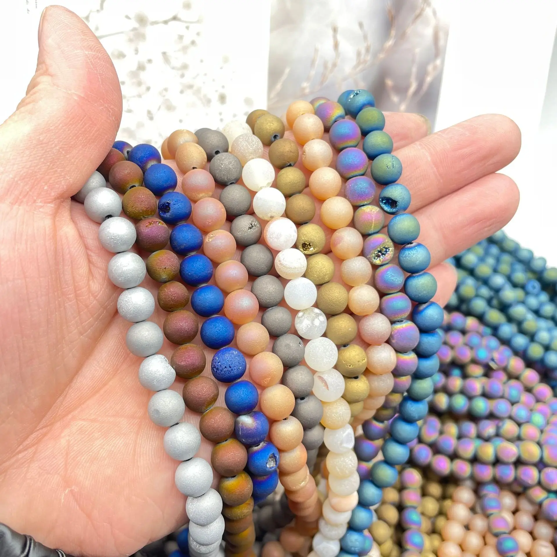 

10MM Gorgeous Matte Fancy Druzy Agate Beads Geode Gemstone Stone for DIY Jewelry Making 15.5 inch 1Strands 38PCS/LOT