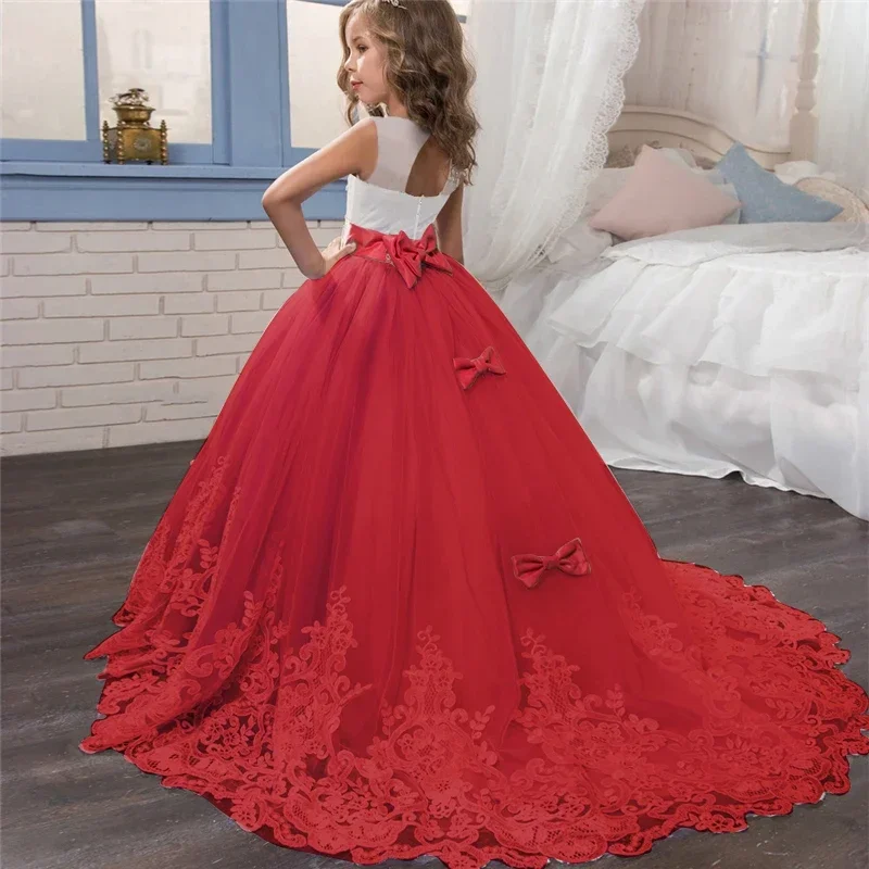 Girls Princess Pageant Dress Long Bridesmaid Dress Kids Prom Ball Gowns Children Wedding Party Floral Lace Dress 5-14Y Vestidos