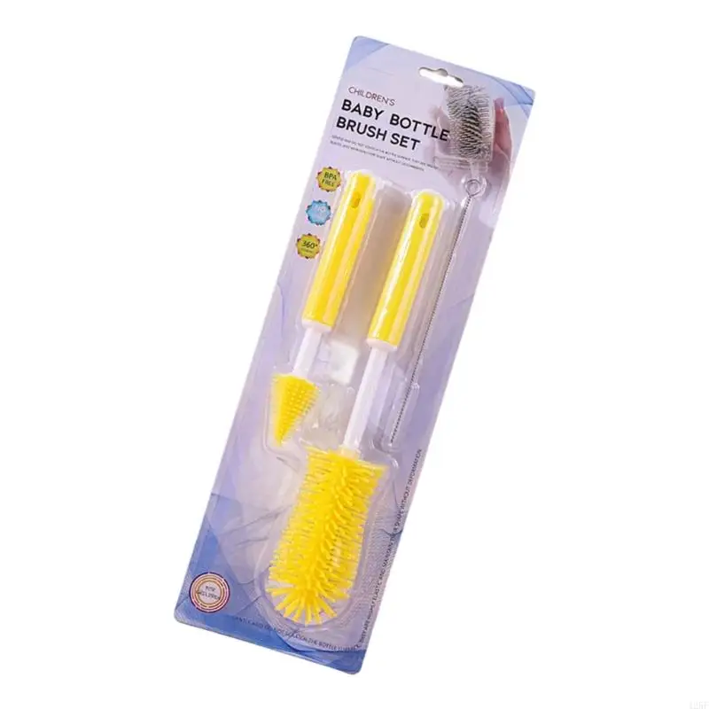Baby Bottle Cleaning 3PCS Silicone Brushes Long Handle Detachable Straw Nipple Cleaners for Feeding Bottles 425F