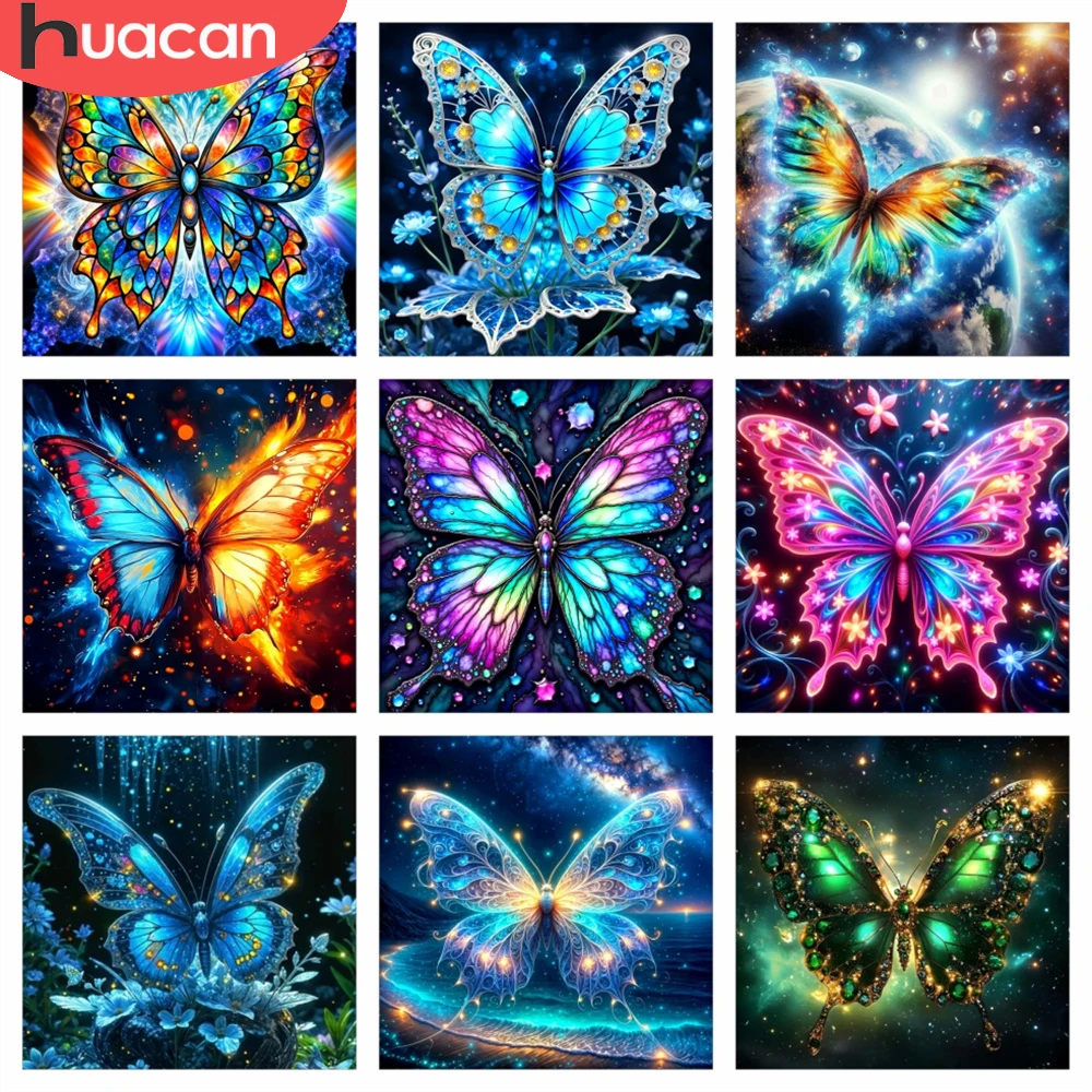 HUACAN Diamant-Mosaik Schmetterling Fantasie-Gemälde 5D Komplettset Tier Handgefertigte Strass-DIY-Bilder mit Quadratischen und Runden Steinen