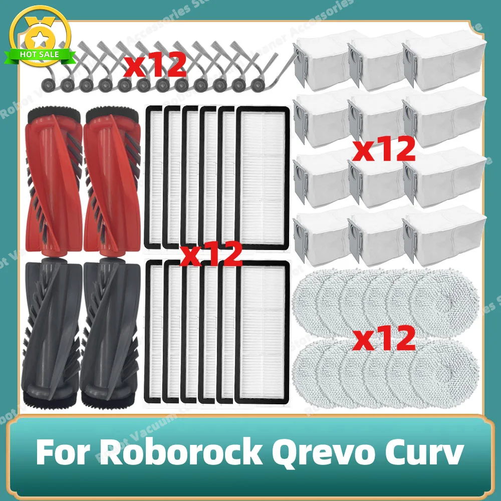 Compatible For Roborock Qrevo Curv / P20 Pro Parts Main Roller Side Brush Hepa Filter Mop Cloth Dust Bag Accessories