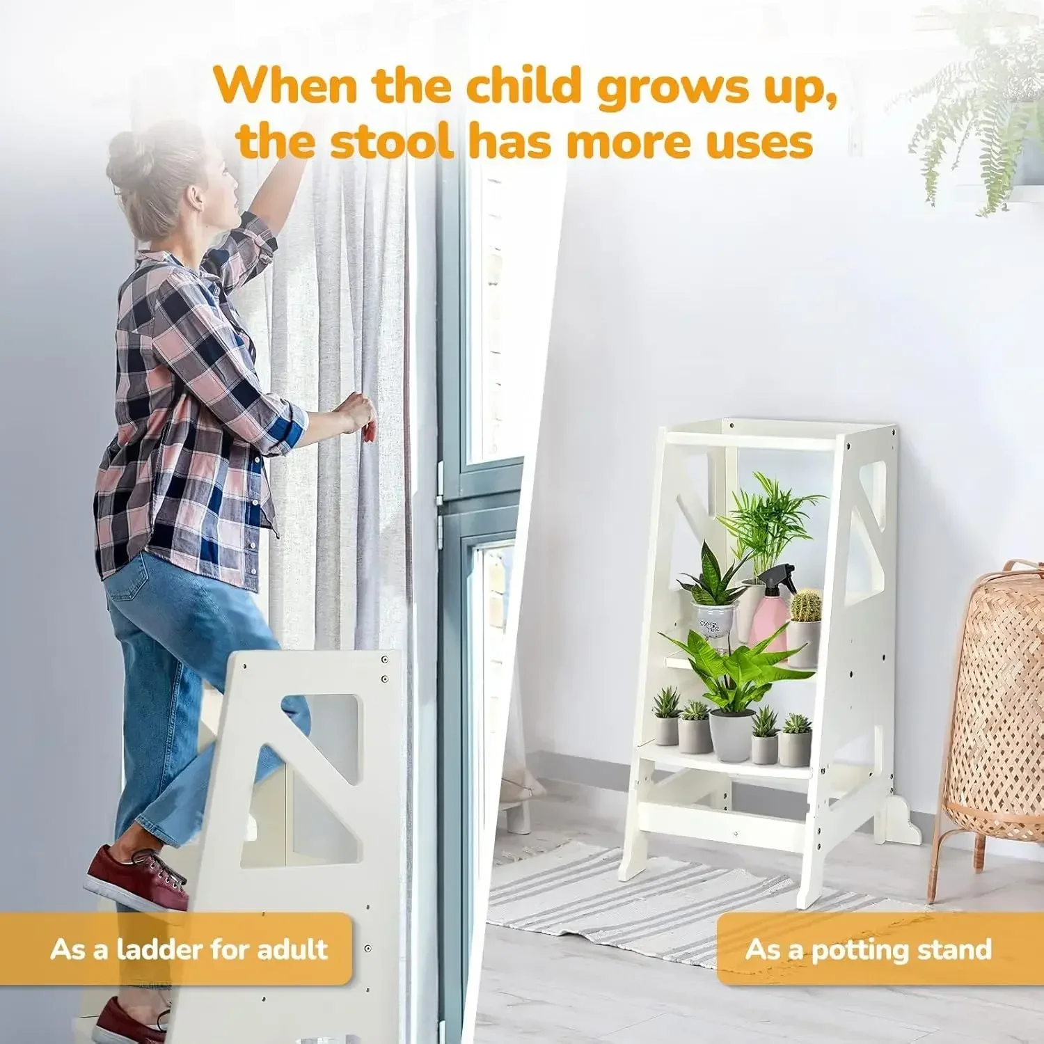 Toddler Kitchen Stool Helper Tower Kitchen Helper Step Stool with Message Boards Safty Rail-Adjustable