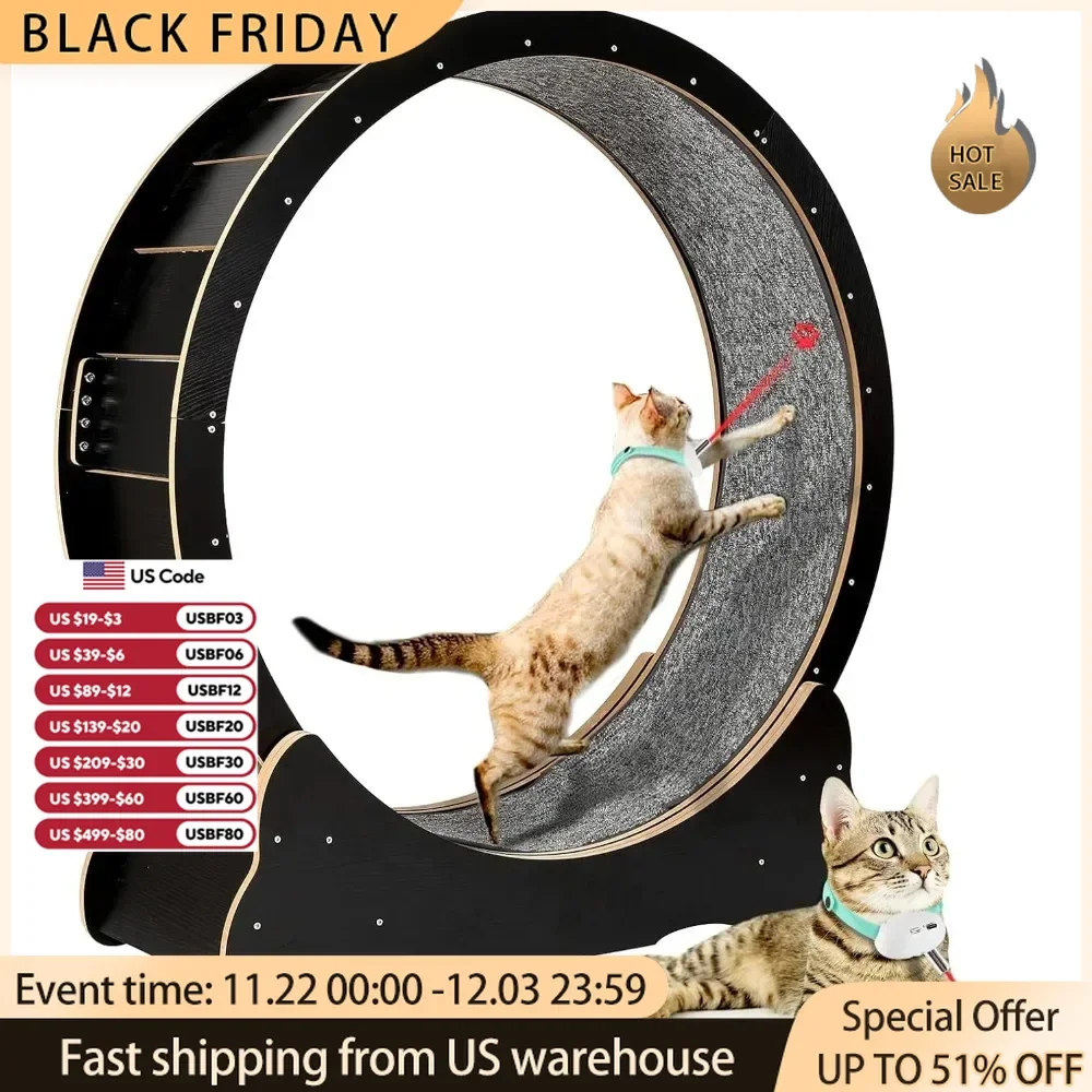 Cat Exercise Wheel for Indoor Cats Pets Easy Assembled Cat Treadmill Wheel With Locking Process and Laser Cat Toy Pet Supplies