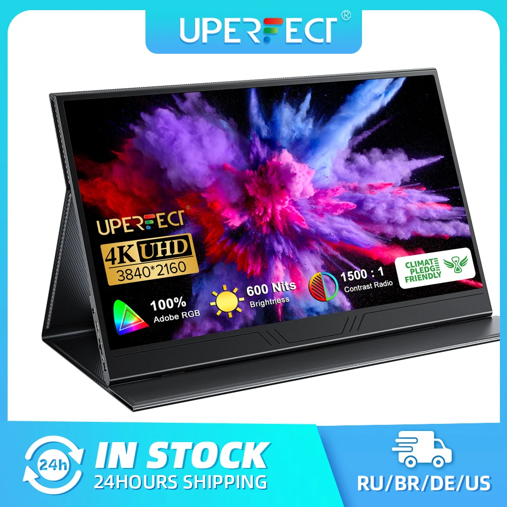 Monitor de computador UPERFECT Truely 4K 15,6" UHD FreeSync 100% Adobe RGB 600Nits 1500:1 HDR FreeSync IPS Alto-falantes Display portátil Tipo C HDMI OTG com Smart Case