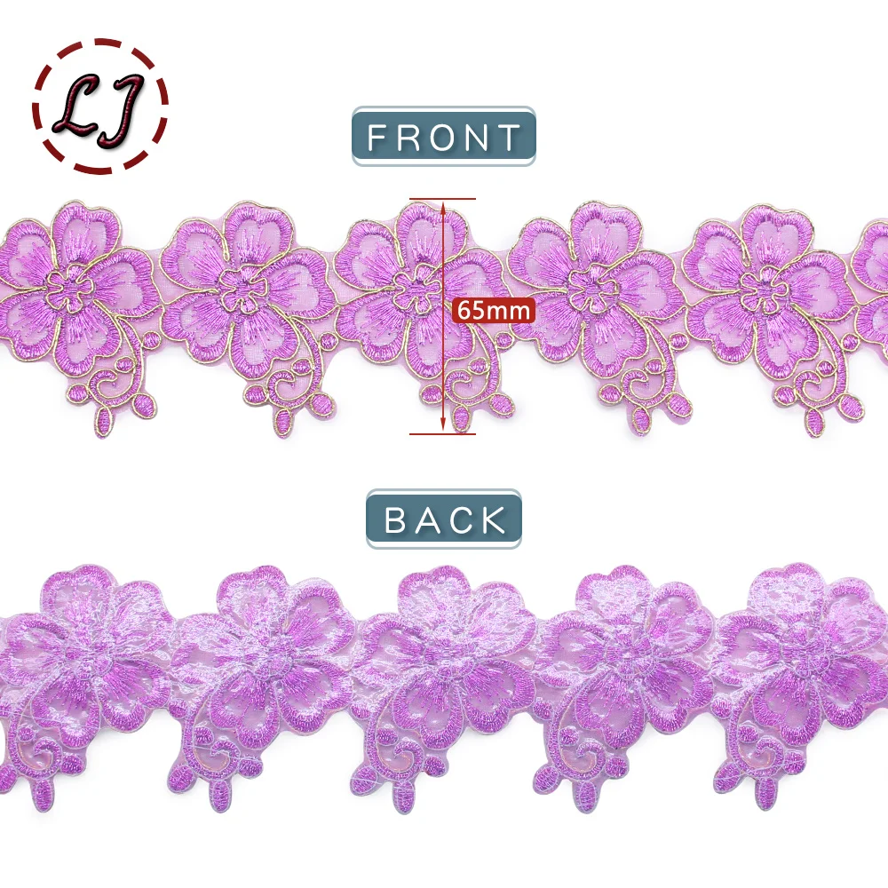 New fashion 1 yard 65mm embroidered colorful flower lace tape trim iron on patch sewing crafts Bohemia garment accessories DIY