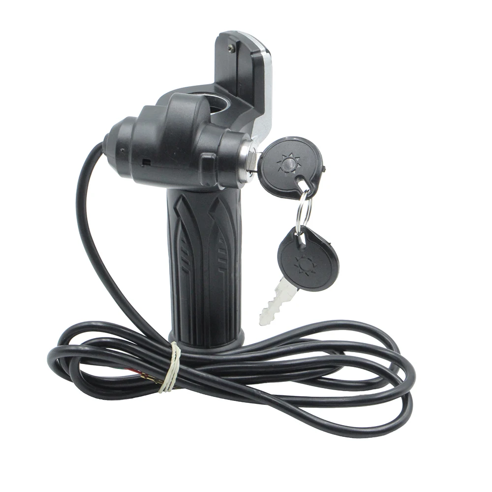 24V-48V Universal Twist Throttle Handle, Ignition Switch Lock Handlebar Accelerator for Electric Bike Scooter Motorcycle Parts