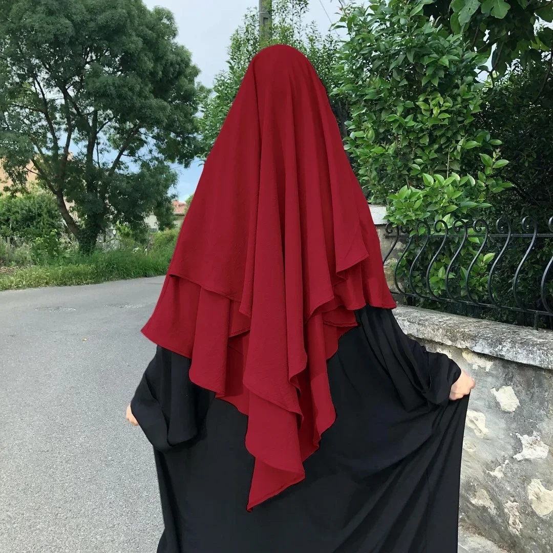 Longo Khimar Hijab Lenço Envoltório, 2 Camadas, Crepe Voile, Moda Muçulmana, Ramadan Oração Hijabs, Vestuário Islâmico, Atacado