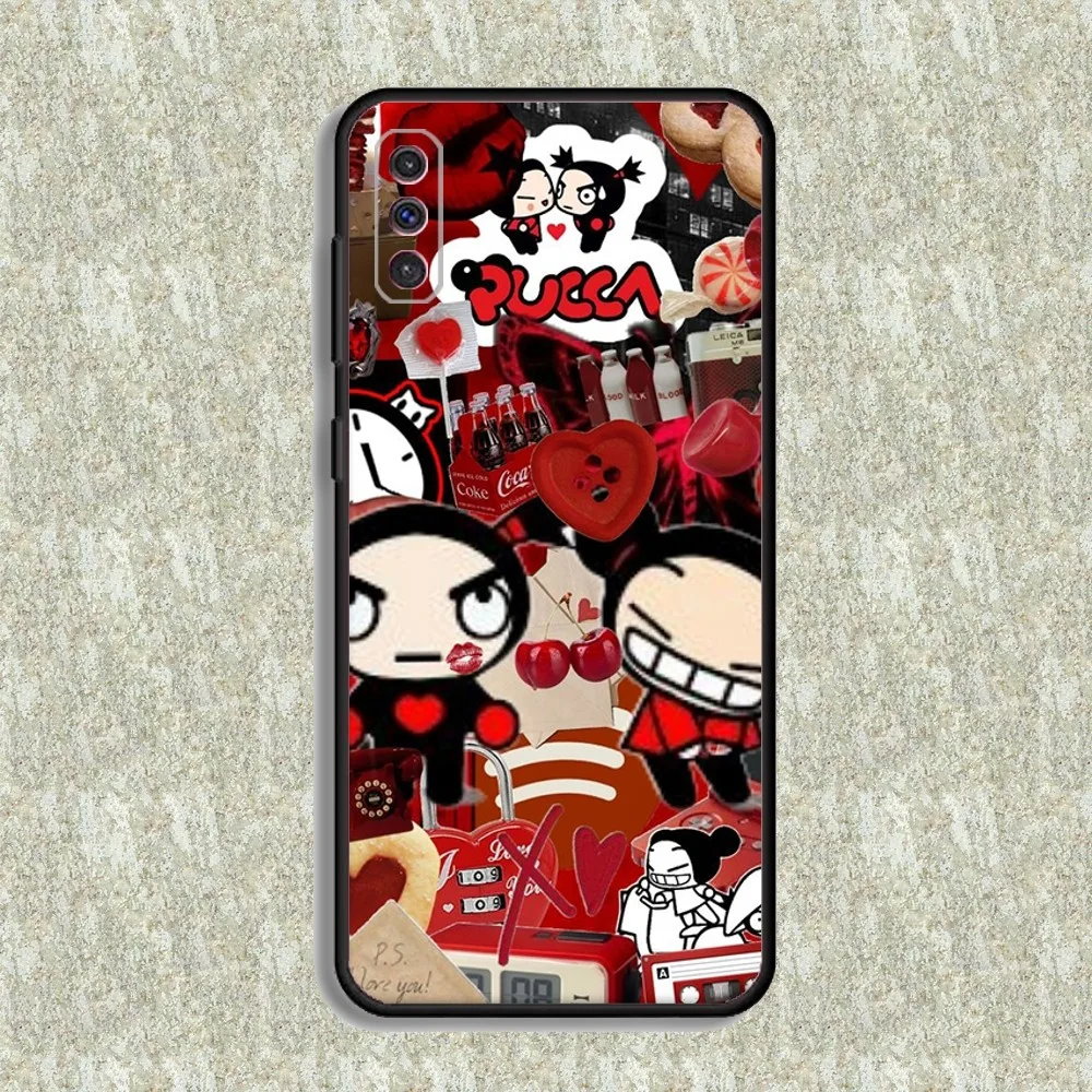 Cartoon Pucca Garu süße Handyhülle für Samsung S23,23,22,30,21,10,9,Note20 Ultra,Lite,Ultra,5G,Plus,FE,Schwarz Soft Case