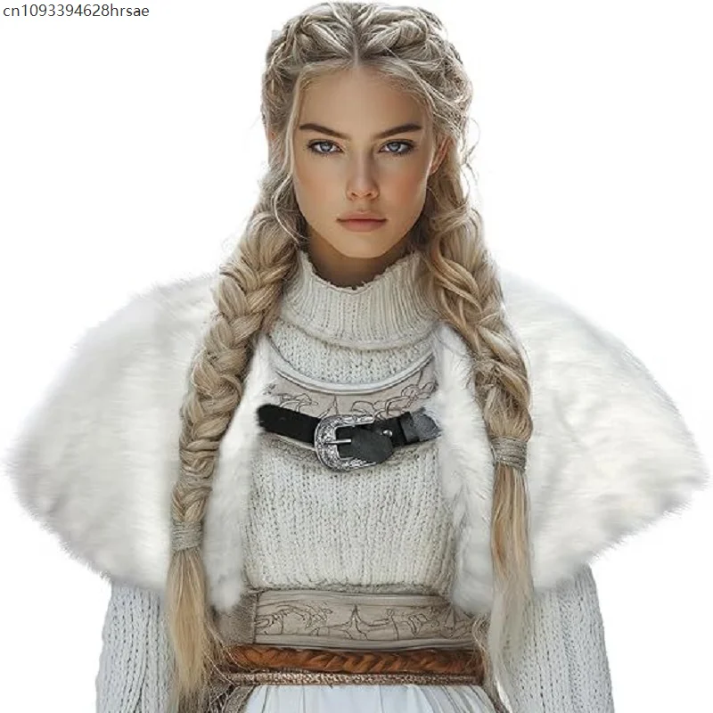 바이킹 망토 의상 여성 모피 칼라 중세 르네상스 랩 킹 전사 케이프 숄 할로윈 LARP 코스프레 의상