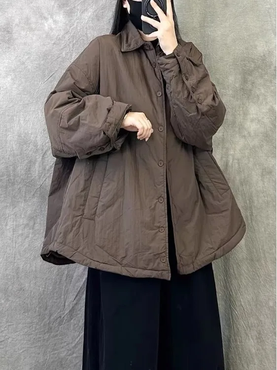 

Ladies' Lazy Mid-Length Cotton irt Jaet Winter Thiened Long Sve Collar Single Button Closure Color Coat