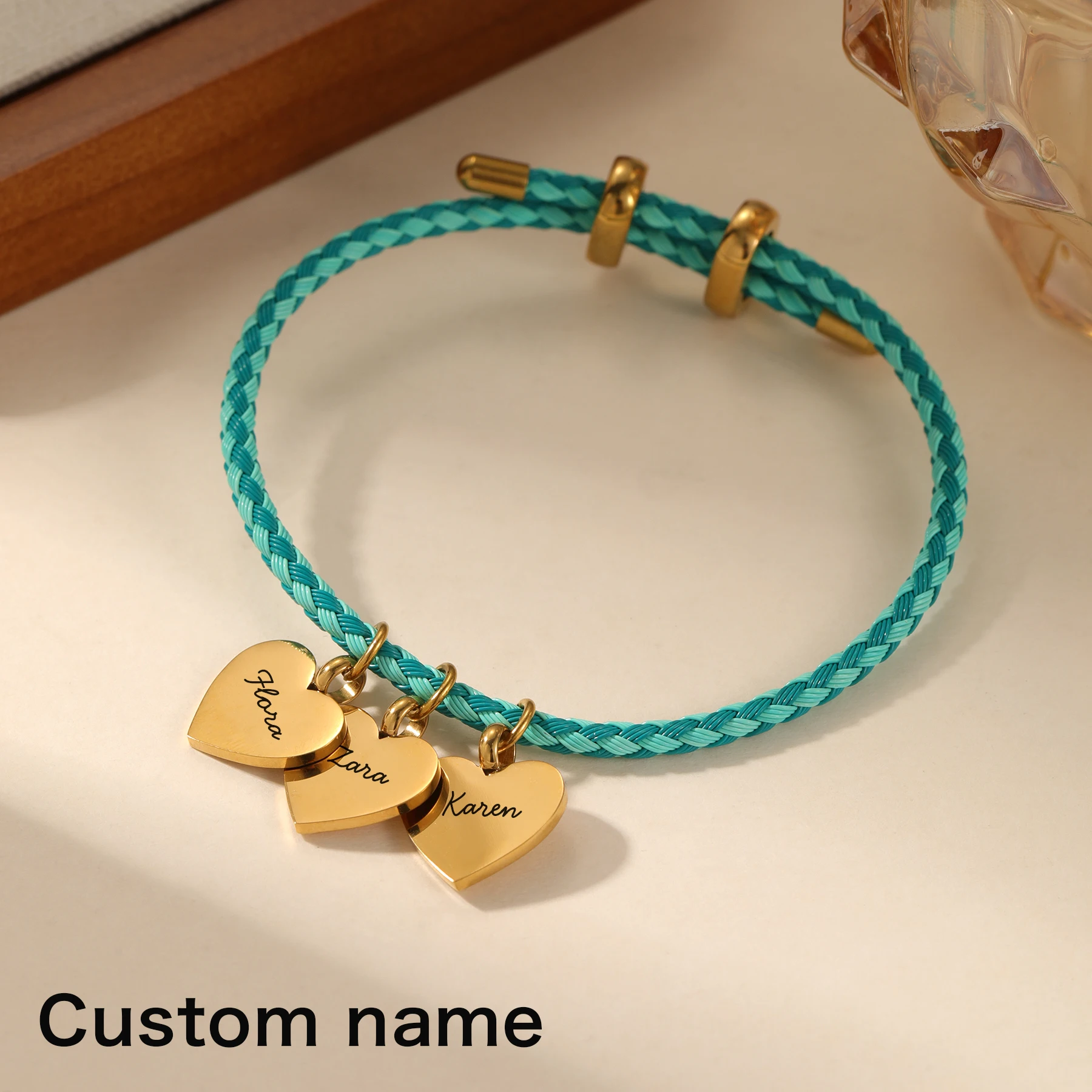 

Custom Family Name Jewelry Personalized Laser Engraved Name Pendant Adjustable Leather Bracelet Cord Bracelet Gift for Her