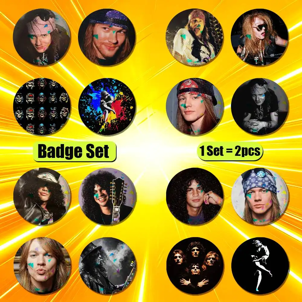 For Saul Hudson Guns N Roses Axl Rose Enamel Pin Badge Set 2PCS Round Button Metal Brooch Ita Bag Backpack Pins Custom