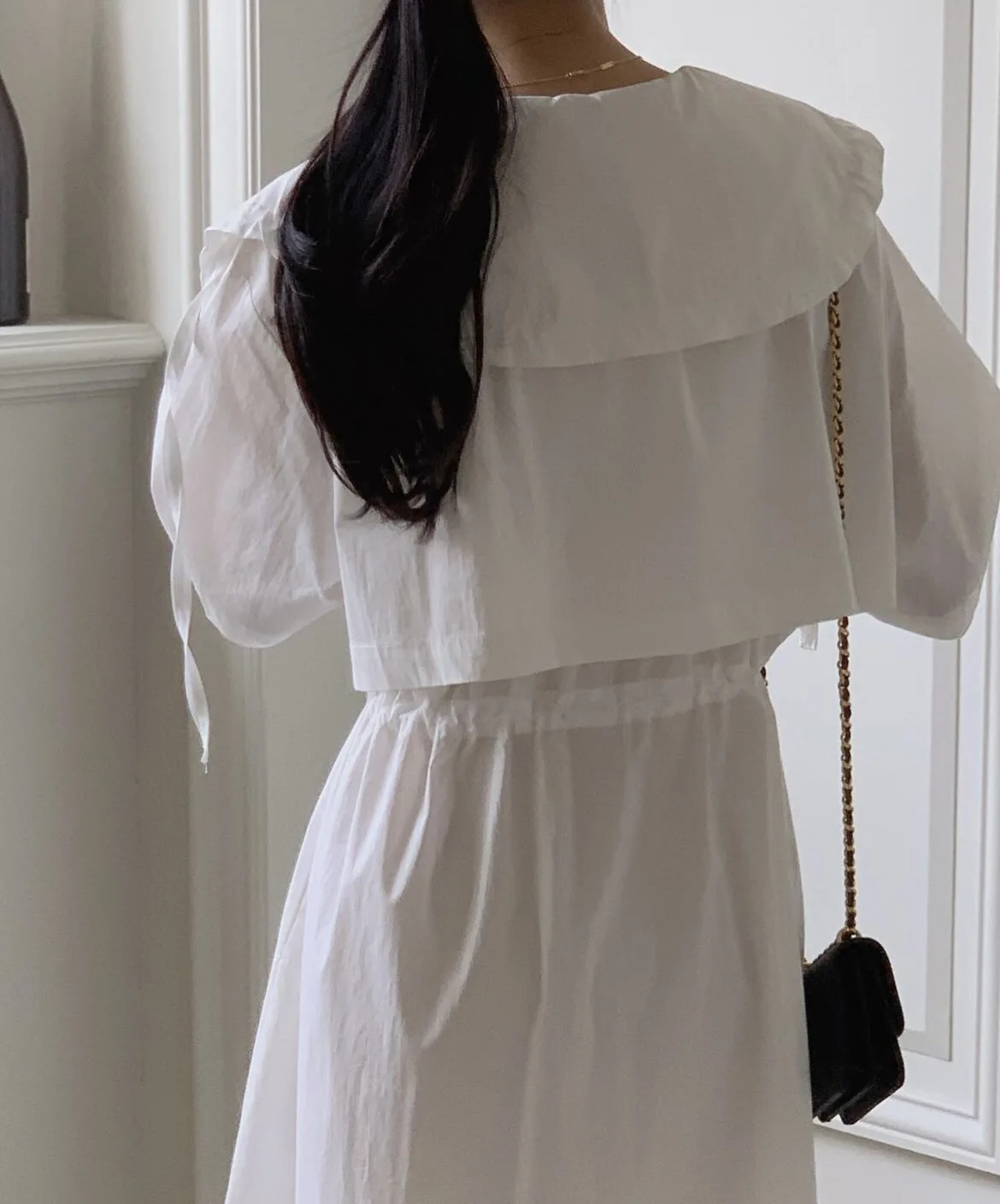 حقيقي الربيع الصيف خمر بحار طوق قميص نسائي فساتين 2025 جديد قصير الأكمام الدانتيل متابعة فستان طويل فضفاض غير رسمي المرأة #6