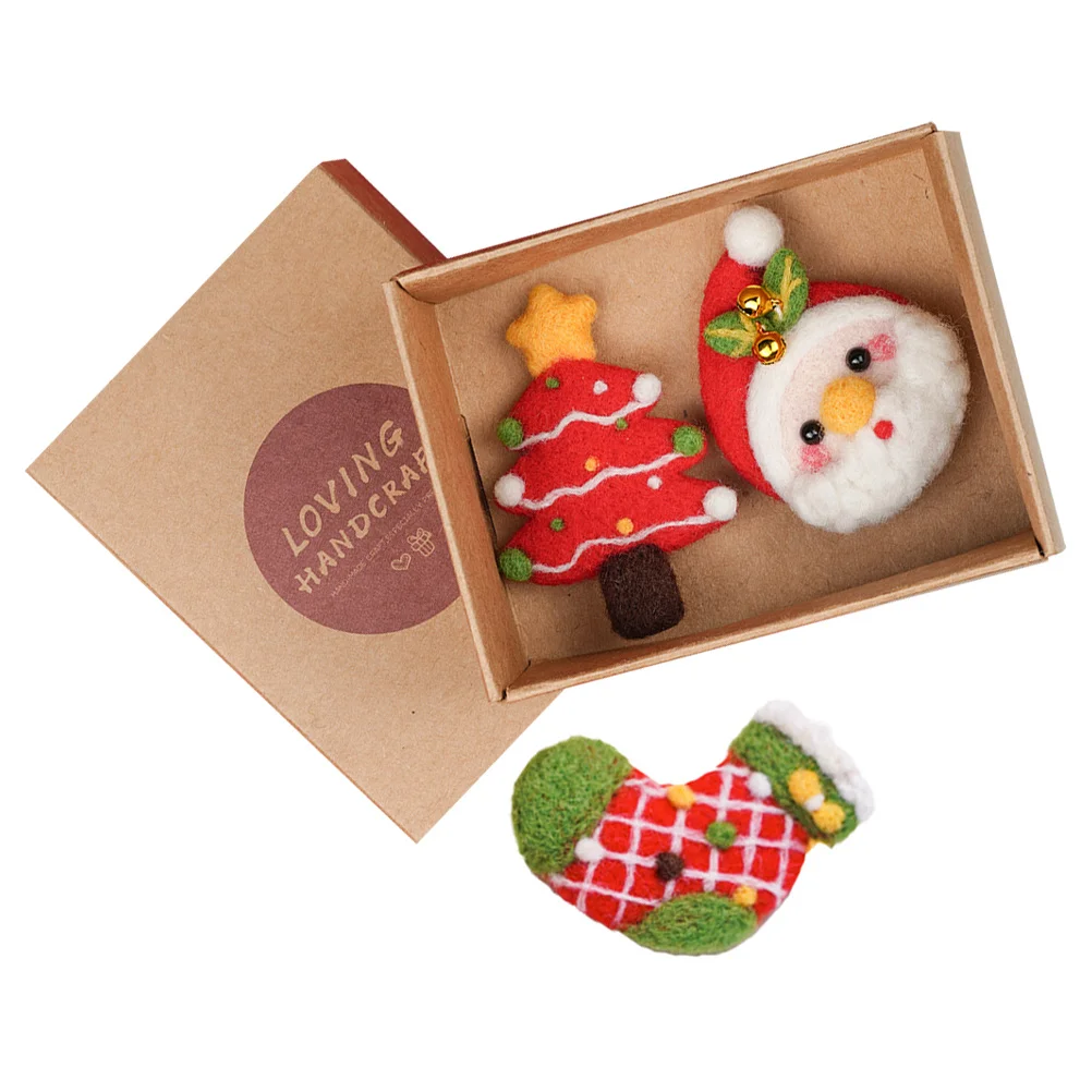 

3Sets DIY Xmas Brooch Needle Felting Kits Wool Felt Crafts Easy Handmade Hairpin Supplies Gift Brooch Needle Felt Kit