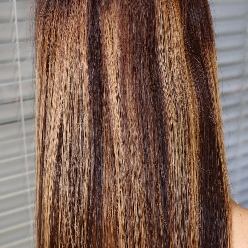 البيانو اللون 4/27 شقراء عذراء ريمي بالجملة حزم الشعر البشري لحمة مزدوجة تسليط الضوء على اللون البني موجة النسيج انخفاض الشحن