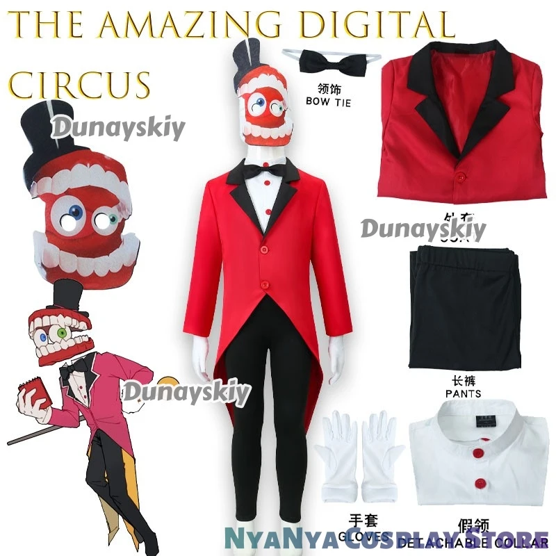 Máscara guantes Caine Cosplay disfraz uniforme mono Pomni fiesta de Halloween para niños adultos accesorios de Cosplay