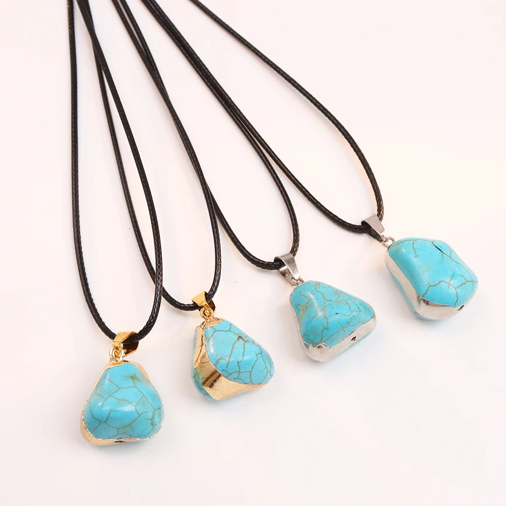 1pc Bohemian Blue Stone Necklace Pendant Irregular Electroplating Retro Men's Necklace Natural Stone Party Jewelry Fashion Gift