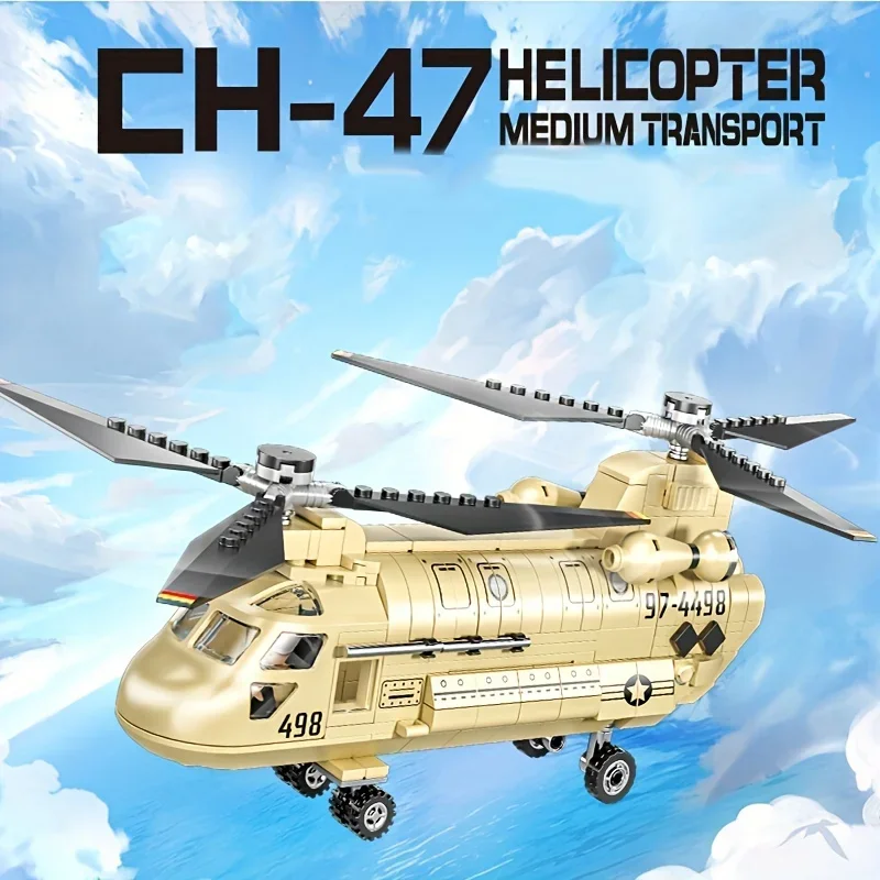 Assembled Building Blocks Military Series CH-47 Chinook Medium Transport Helicopter Toy Gift