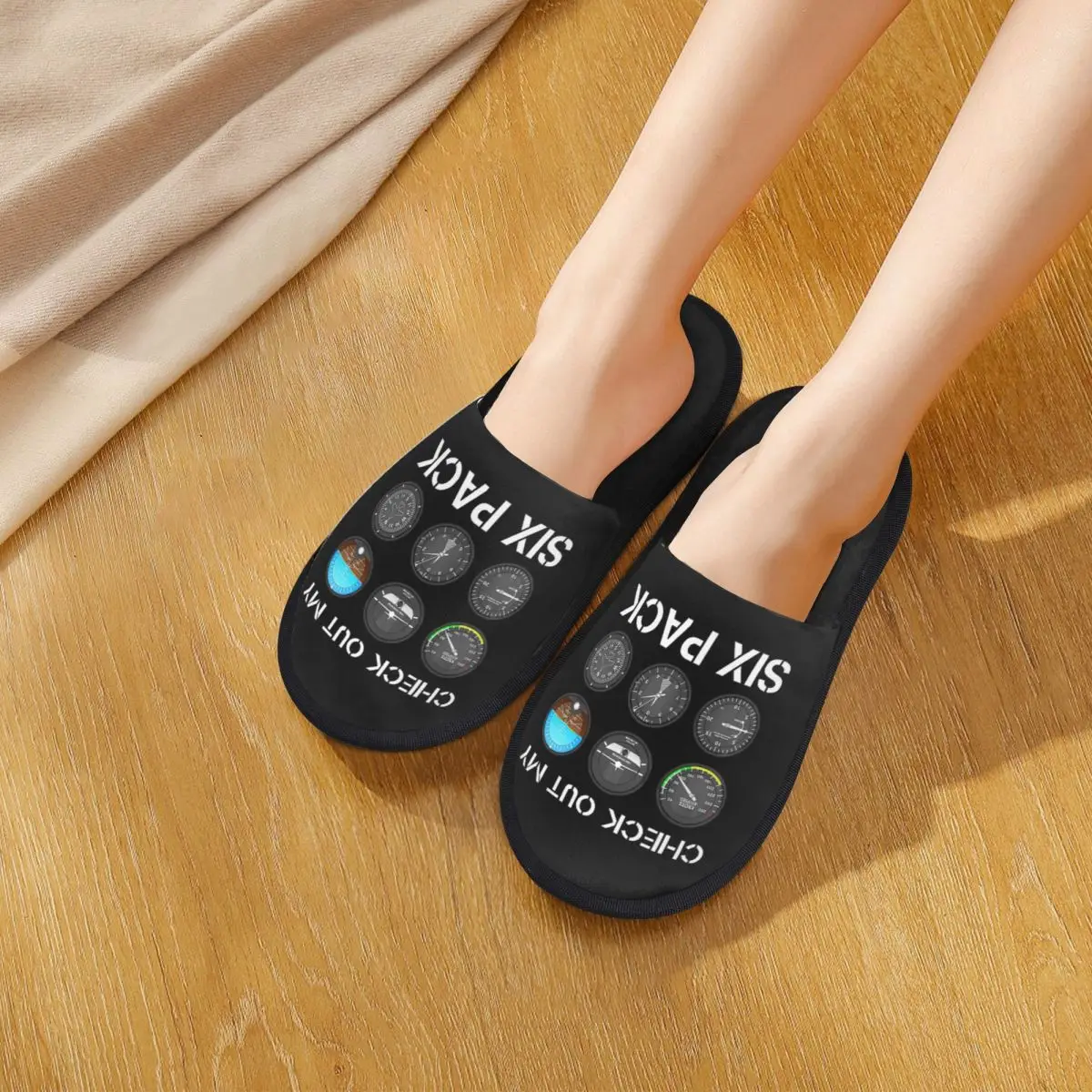 Custom Funny Pilot Top Airplane Six Pack Flight Instruments Slippers Memory Foam  Soft Women House Slipper Indoor Fluffy Shoes