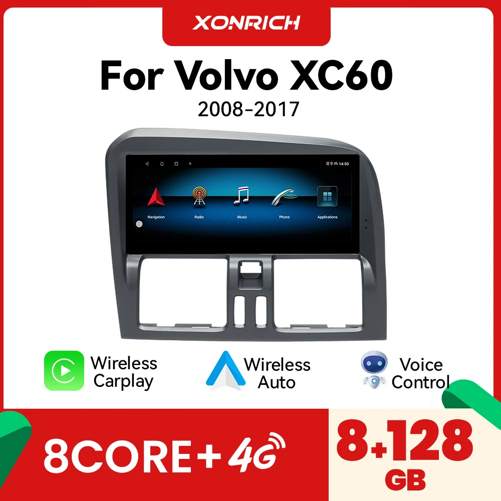 Autoradio Wireless Carplay Android Auto per Volvo XC60 2008-2017, Lettore Multimediale Android 15, 8GB+128GB, Navigazione GPS, Stereo