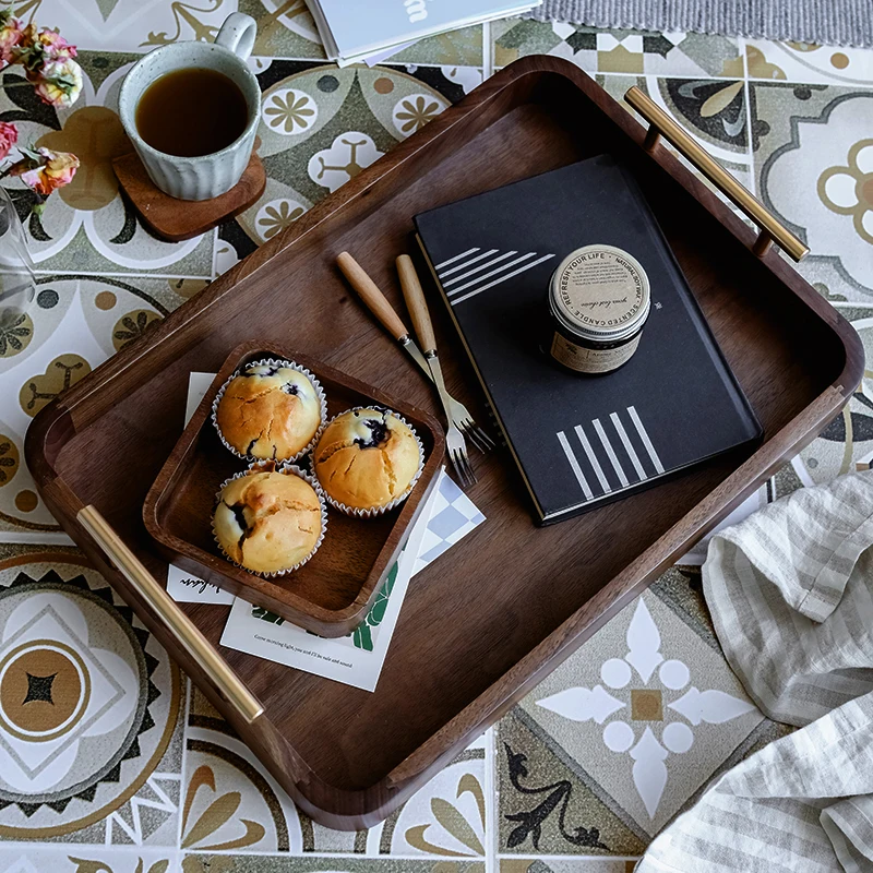 

Nordic ins Japanese-style walnut breakfast ears handle bread snacks fruit tea storage tray