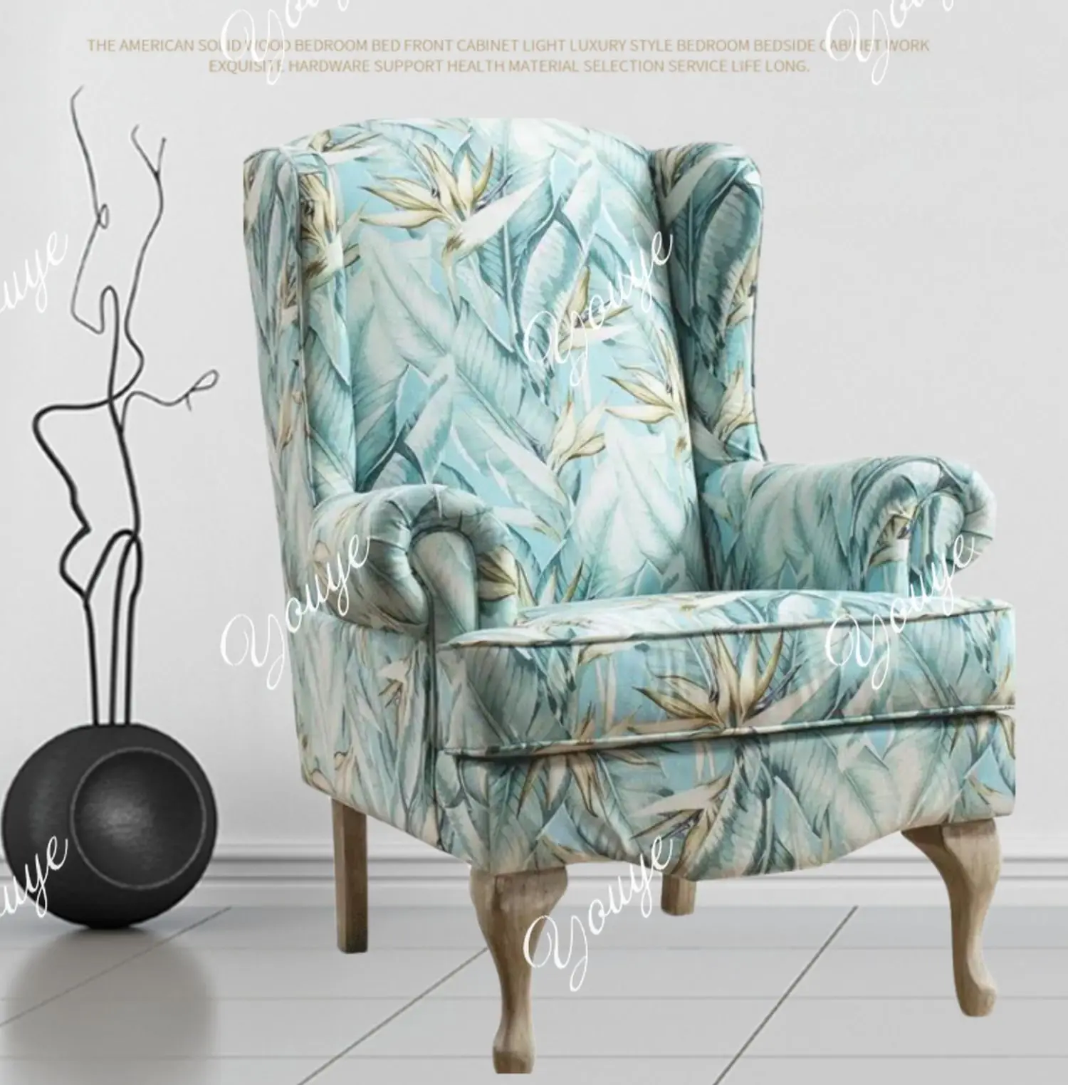 

American light luxury leisure living room fabric high back chair bedroom sofa single modern simple small apartment