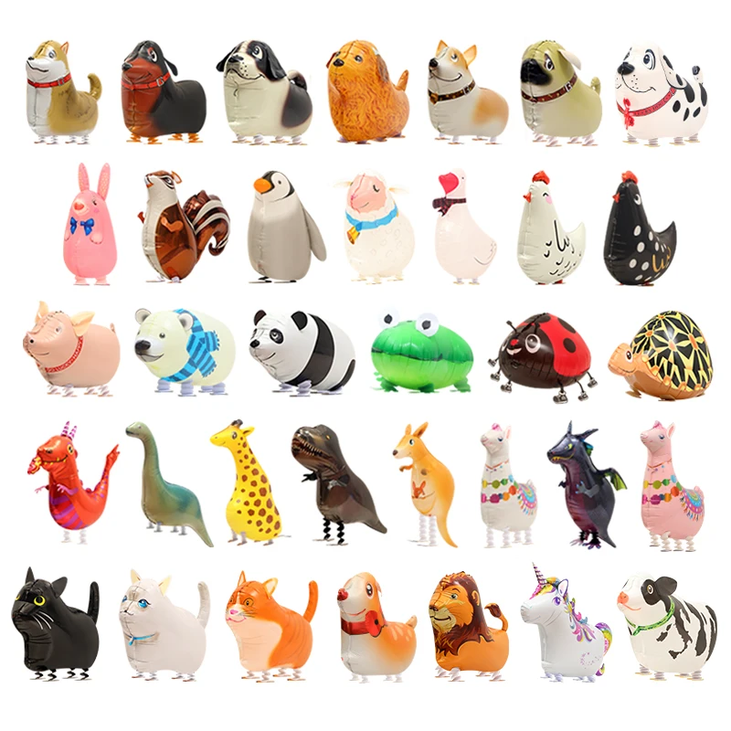 (1Pc) Children\'s Birthday Party Decoration Photo Props Toy Walking Balloon Cartoon Cute Animal Shape Walking Cartoon Aluminum Film Balloon