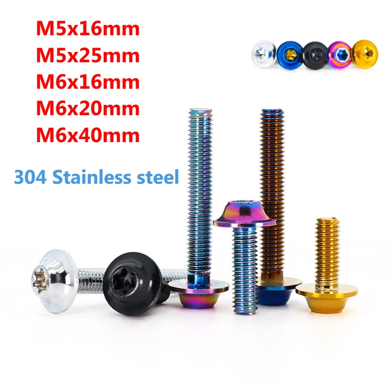 1PCS M5 M6 304 Stainless Steel with titanium burn colourful Torx Flange button head screw Torx Thick Head Screw for Motor Bike