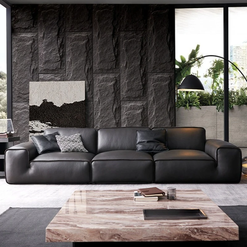 

Full cowhide sofa Big black cow full-grain cowhide full green leather Italian down living room module sofa