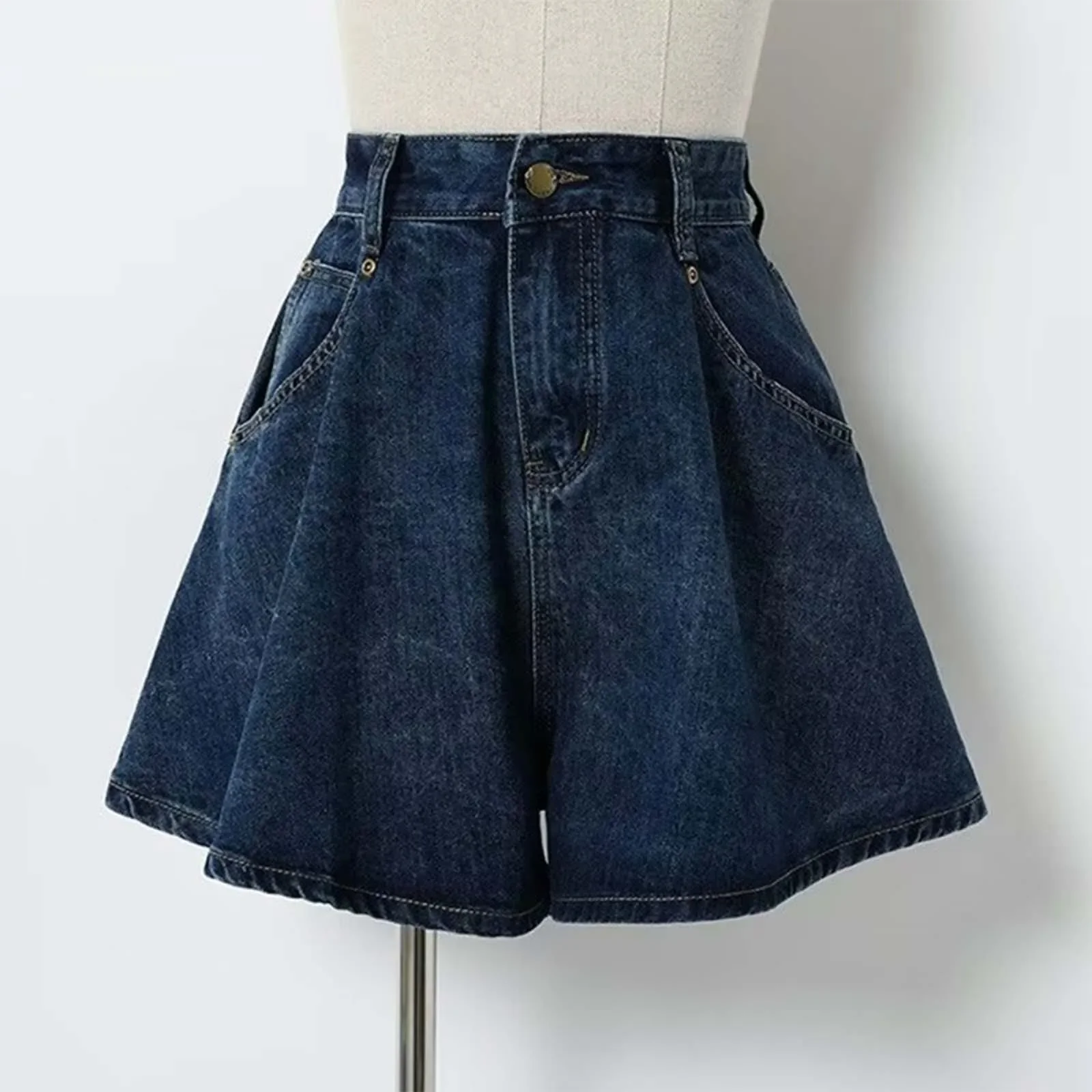 Short en jean taille haute pour femme, pantalon amincissant, jupe vintage, décontracté, jambe large, ligne A, chaud, été