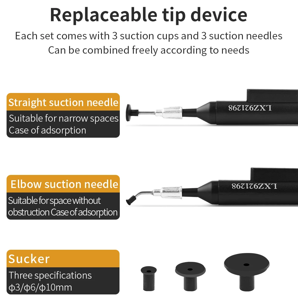 LUXIANZI Vacuum Suction Pen Kit with 3 Sucker IC SMD Tweezers Pick Up Tool Remover Sucker Pump Solder Desoldering ​Sucking Pens