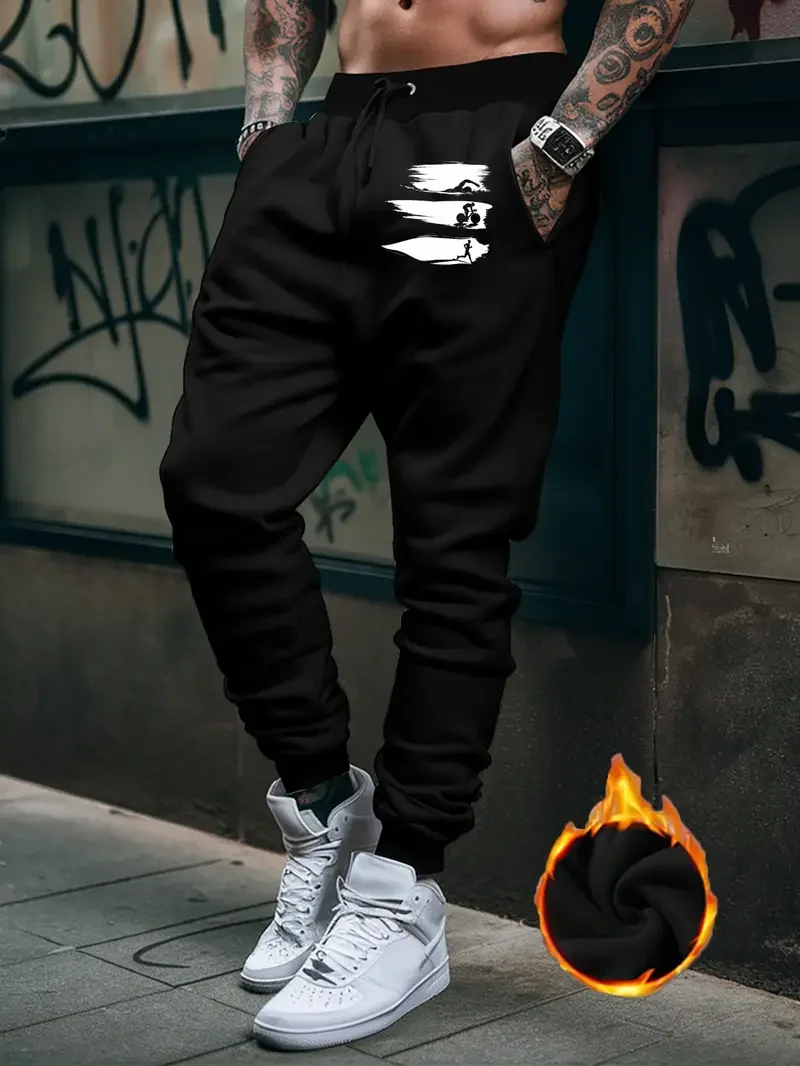 

2025 Men's Fleece Casual Joggers Streetwear Hip Hop Tapered Sweatpants with Pockets for Daily Wear