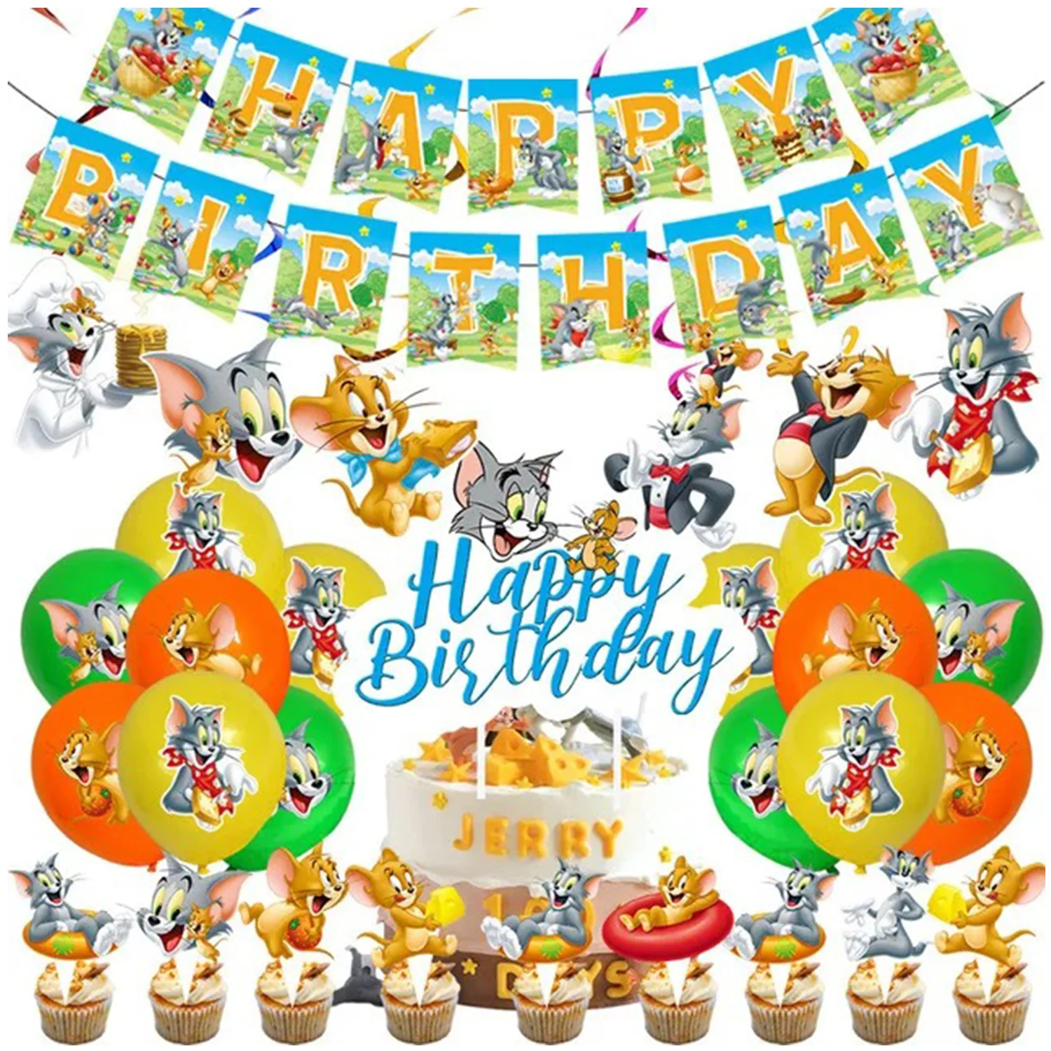 Gatto mangia mouse design giocattolo cartone animato decorazione festa di compleanno set di posate forniture Tom Cat e Mouse Jerry Boy regalo di buon compleanno