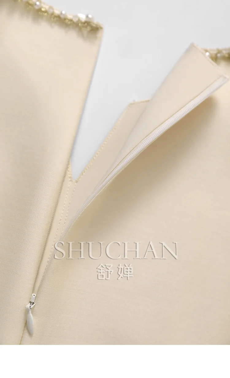 Grado de lujo 32 Mmi lana de seda industria pesada cuentas vestido de manga corta mujeres Vestidos femeninos Frete gratis