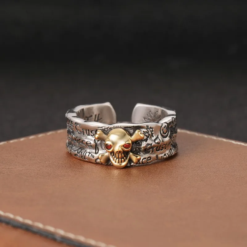 Retro Gothic Graffiti Skull Open Adjustable Ring Men Women Fashion Punk Alternative Cool Jewelry