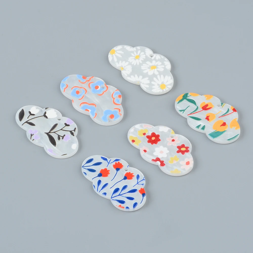 6pcs/lot Cute Flower Cloud Shaped Acrylic Pendant Jewelry Accessory Handmade Connector DIY Earrings Component for Women Men