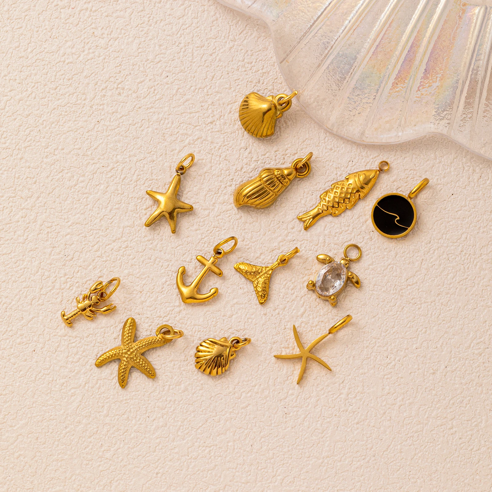 

18K gold-plated stainless steel ocean pendant for DIY jewelry making necklaces and bracelets