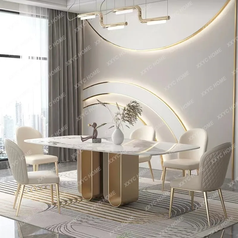 

Обеденный стол TT Light Luxury из каменной плиты, современный, простой, прямоугольный, светлый, в стиле «лошадиный брюшной панцирь»
