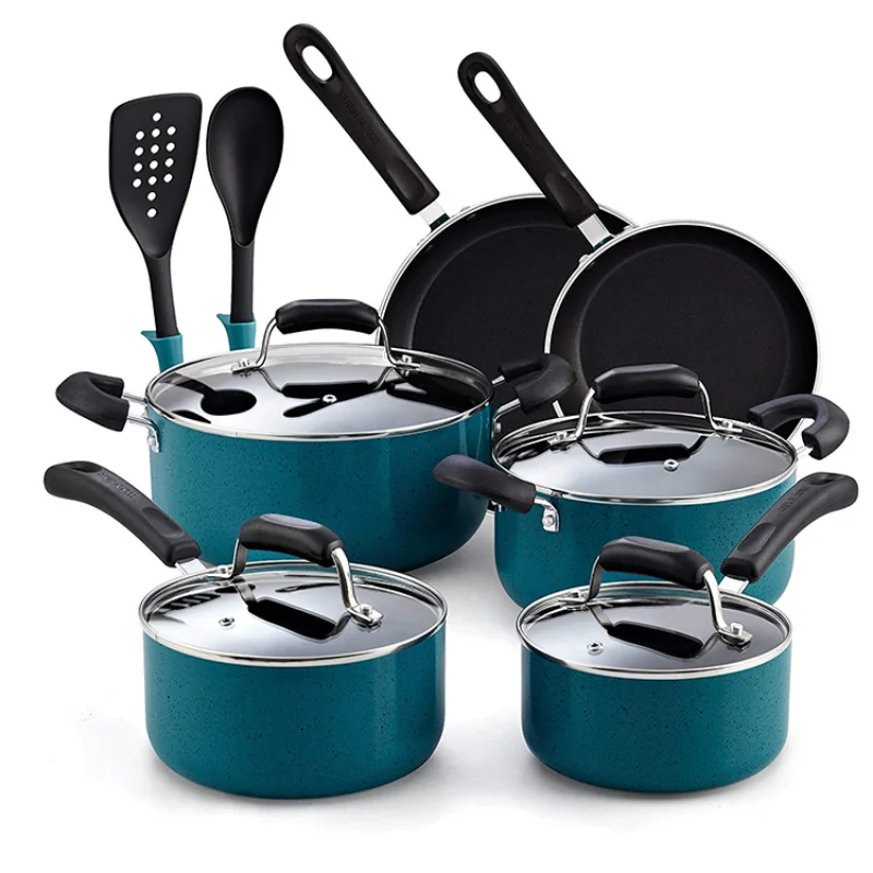 12-Piece Juego De Ollas Ustensiles De Cuisine Kitchen Ware Non Stick Pan Camping Cookware Set