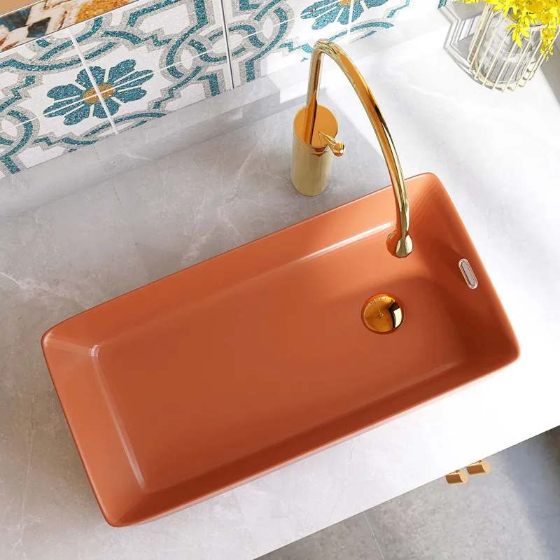 Side drain, upper basin, ceramic square washbasin, balcony washing machine cabinet, left and right drainage sinks
