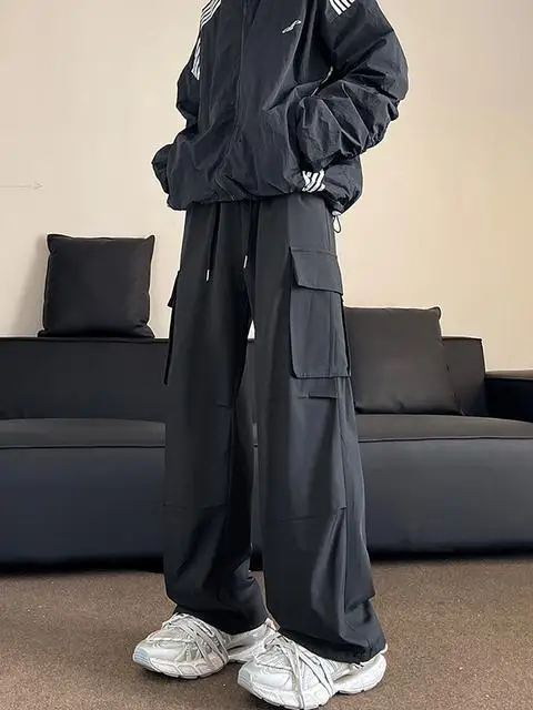 American Style Summer Thin Heavy Ice Silk Casual Function Waterproof Straight Tube Paratrooper Workwear Pants Trendy