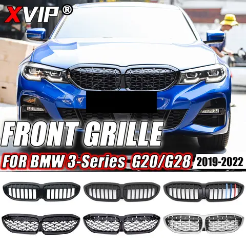 XVIP BMW G20 3 시리즈 G20 G21 G28 2019-2023 앞 범퍼 후드 신장 레이싱 그릴 교체 블랙 다이아몬드 유성 스타일