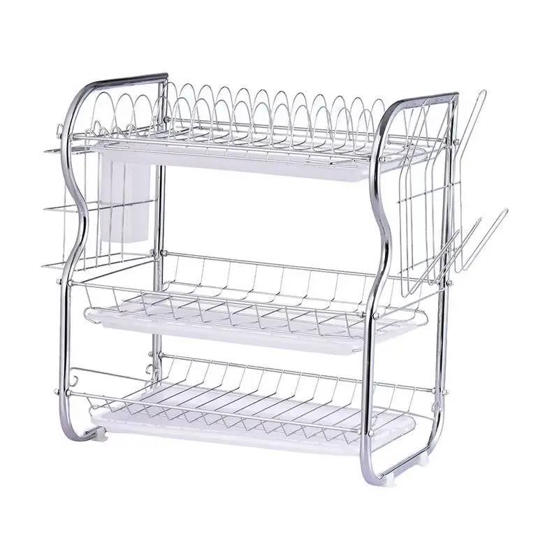 

Dish Drying Rack 3-Layers Kitchen Dish Rack With Drying Board Dish Strainers With Utensil And Cup Rack For Kitchen Storage And