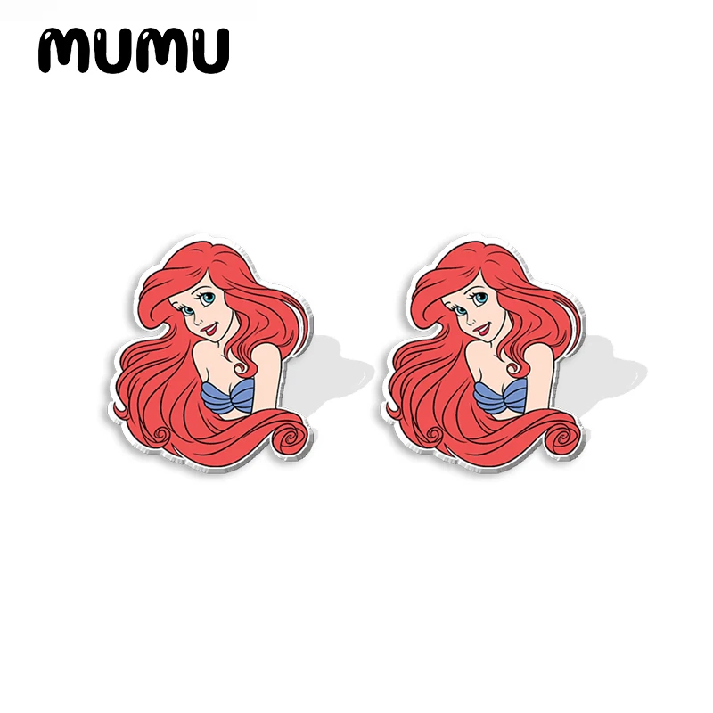 2024 New Little Mermaid Stud Earring Ariel Epoxy Jewelry Resin Acrylic Earrings Handmade Gifts Girl