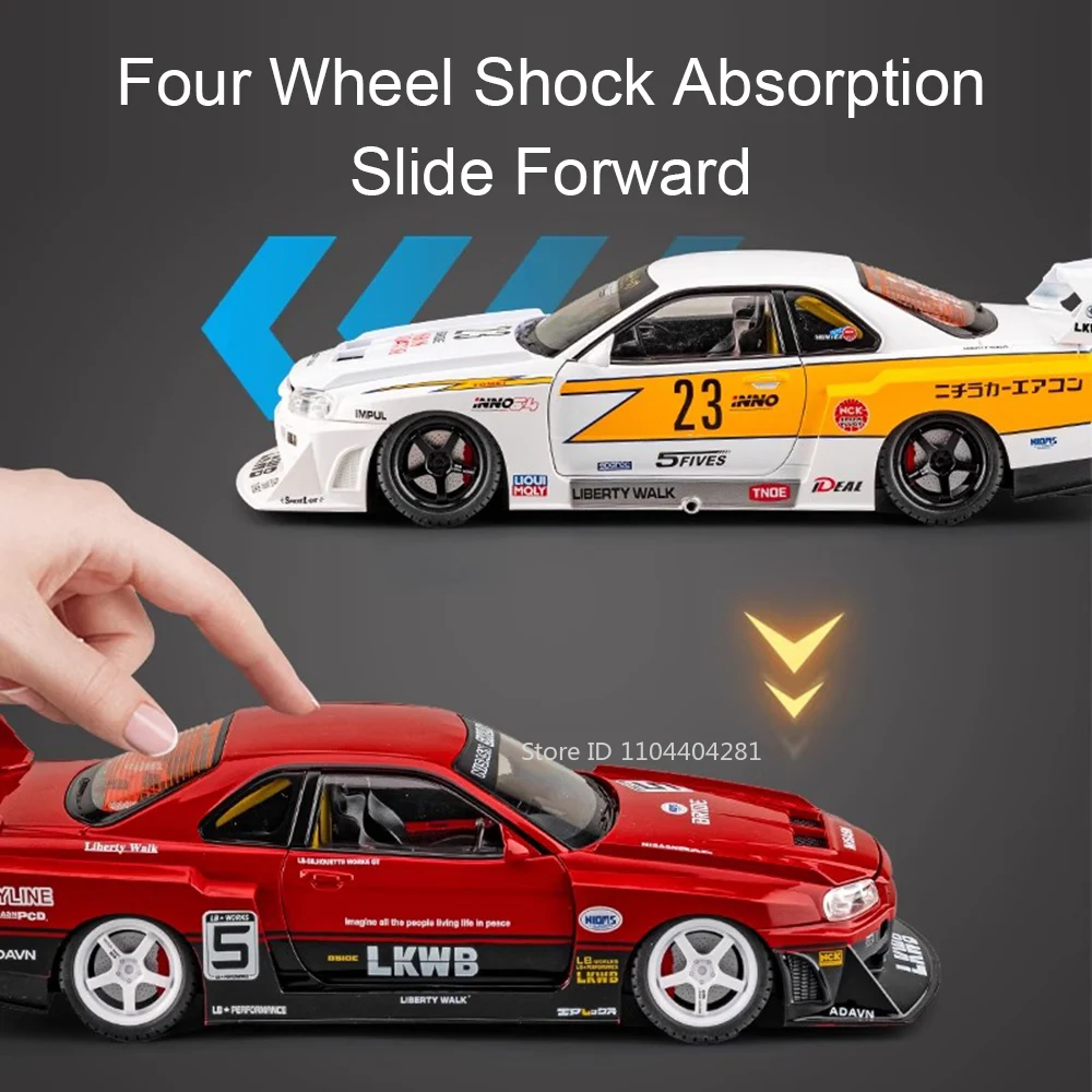 1:18 GTR Skyline Apollo EVO Legierung Sportwagen Diecast Modell Spielzeug Ornament Türen Geöffnet Sound Licht Zurückziehen Fahrzeug Junge Weihnachten Geschenk